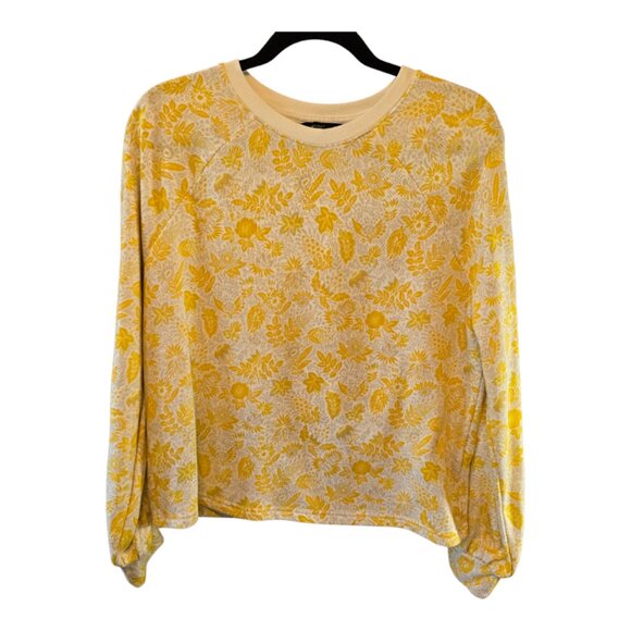 BANANA REPUBLIC PUFF SLEEVE SWEATSHIRT SIZE MEDIUM YELLOW WHITE FLORAL - Picture 1 of 7
